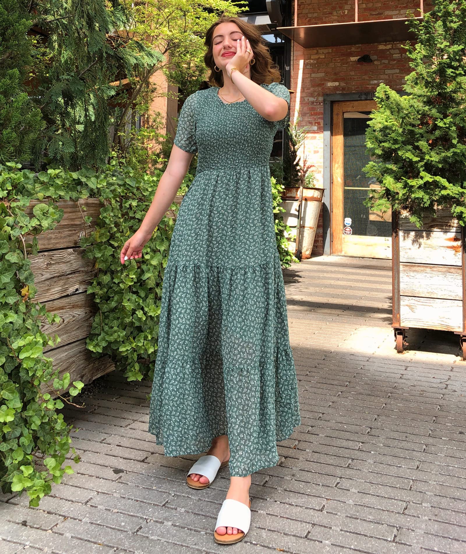 BTFBM Women's Bohemian Floral Print Short Sleeve Maxi Dress - Casual Summer Tiered Cocktail Dress with Crew Neck & Flowy Design | Perfect for Beach Vacations, Garden Parties & Date Nights