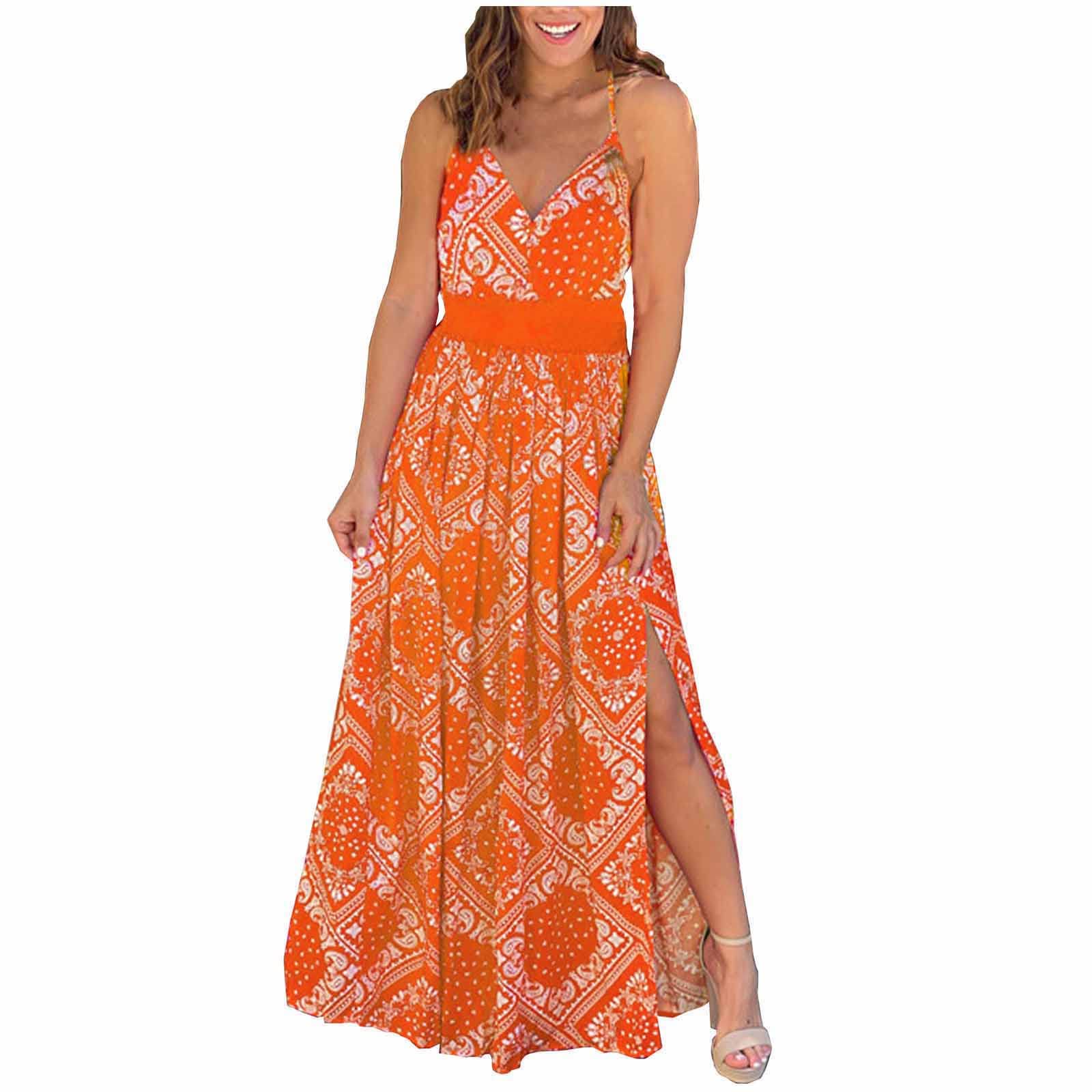 Sexy V-Neck Halter Long Maxi Dress for Women - Sleeveless Backless Summer Floral Slit Tunic Beach Dress | Perfect for Beach Vacations, Pool Parties & Summer Outings