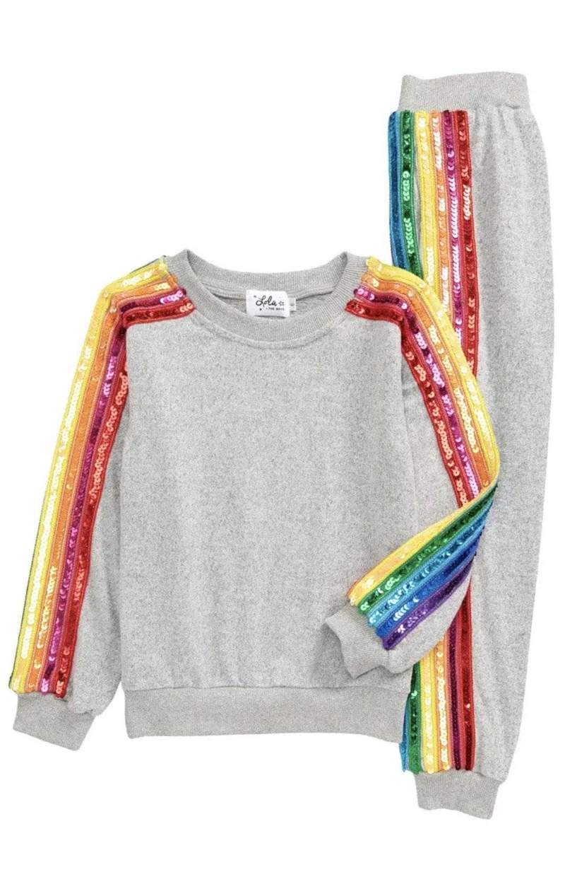 Sequin Rainbow Tracksuit for Women - Sparkly Jogger Set with Matching Jacket & Pants | Perfect for Dance Performances, Gym Wear & Festive Outfits