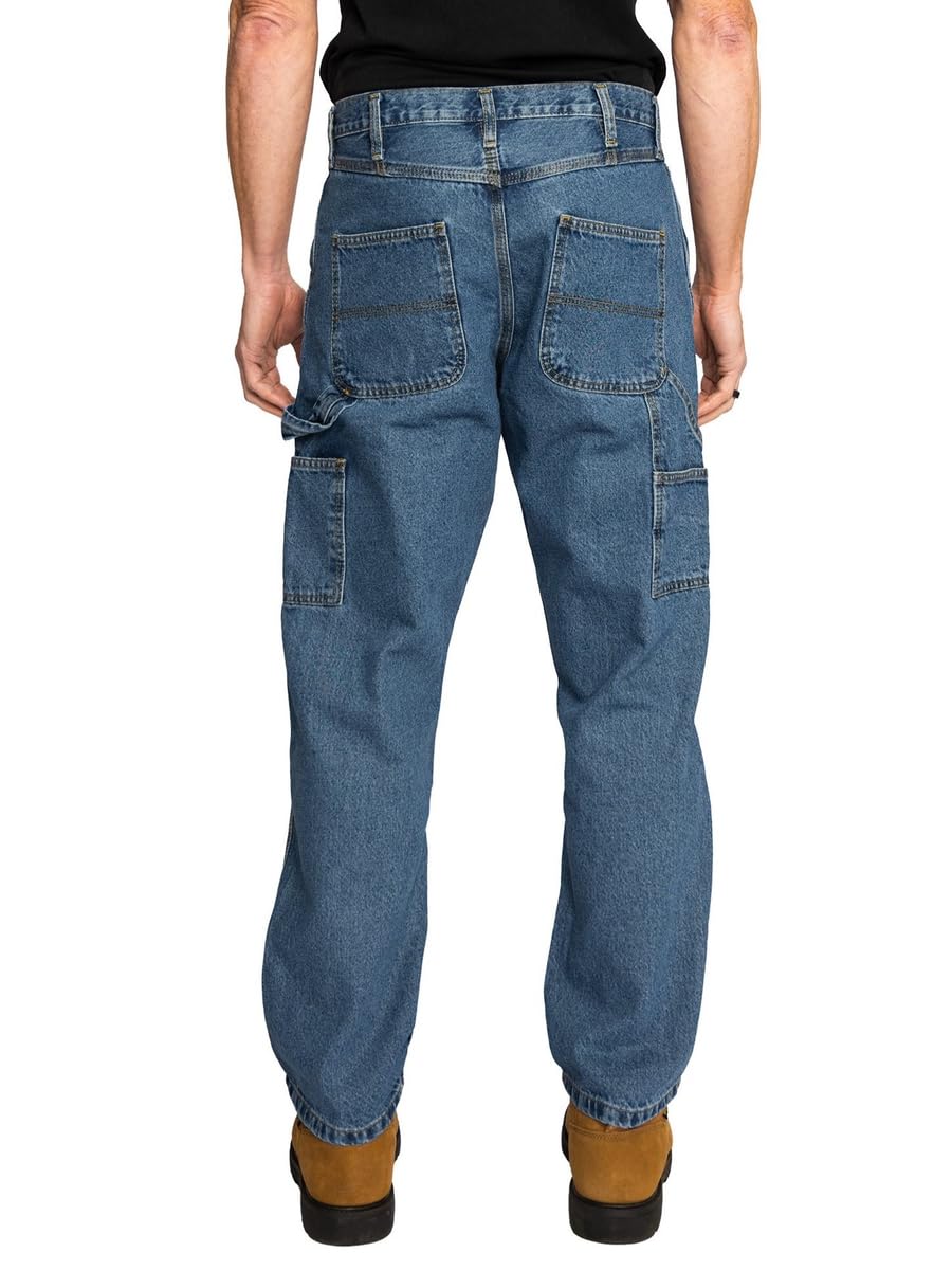 FULL BLUE Men's Carpenter Denim Jeans - Relaxed Loose Fit with Utility Pockets & Hammer Loop - Light Washed Blue Jeans for Workwear & Casual Style | Perfect for Construction, DIY Projects & Everyday Wear