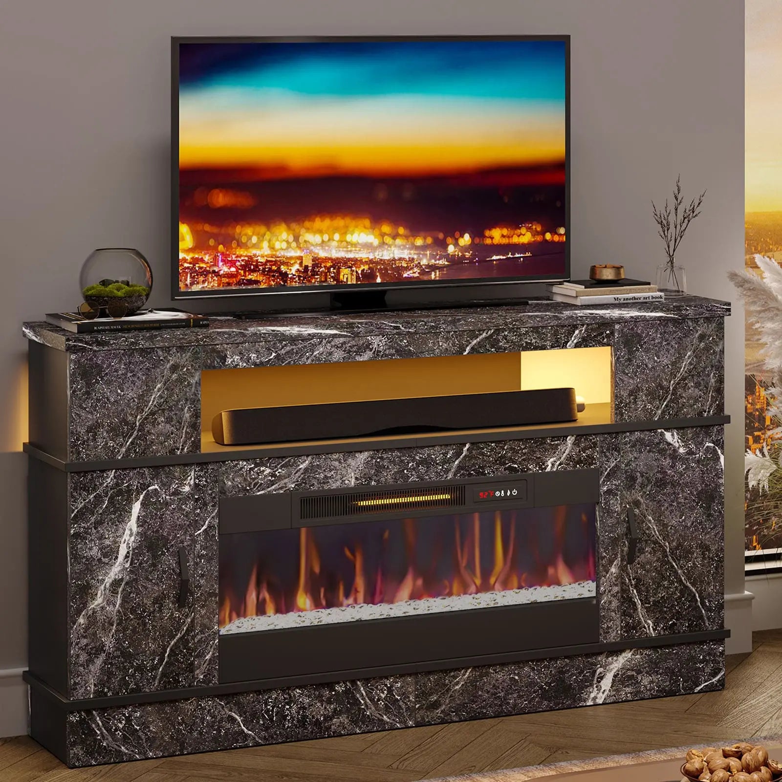 Bestier 36 Inch LED Fireplace TV Stand with Electric Heater - Modern Entertainment Center for Living Room, Bedroom & Home Decor