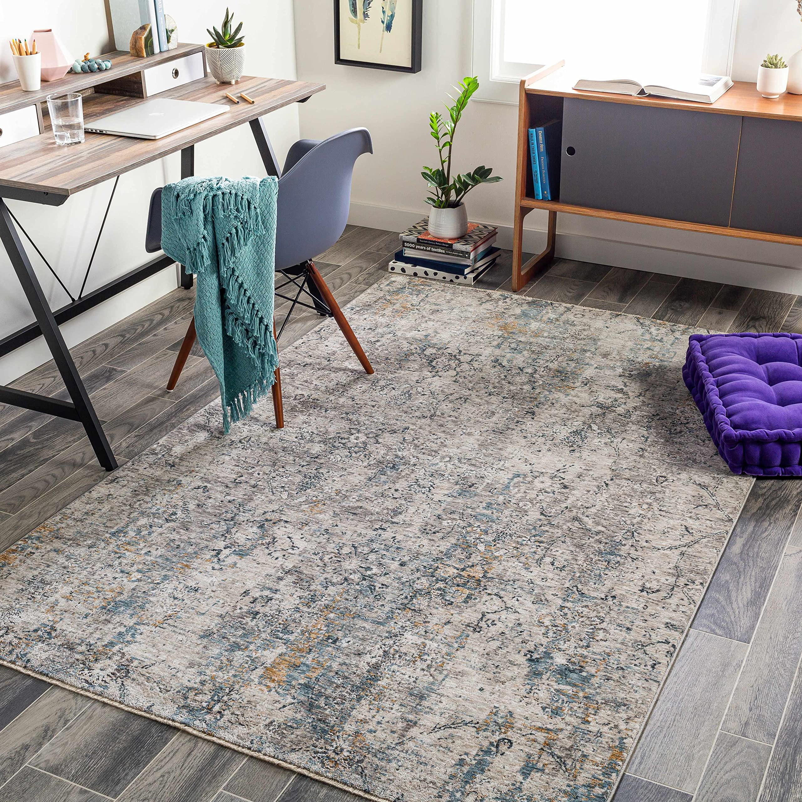 Hauteloom Pence Modern Area Rug 2' x 3' - Soft Beige Gray Blue Non-Slip Living Room Bedroom Rug - Perfect for Home Decor, Dorm & Office Spaces