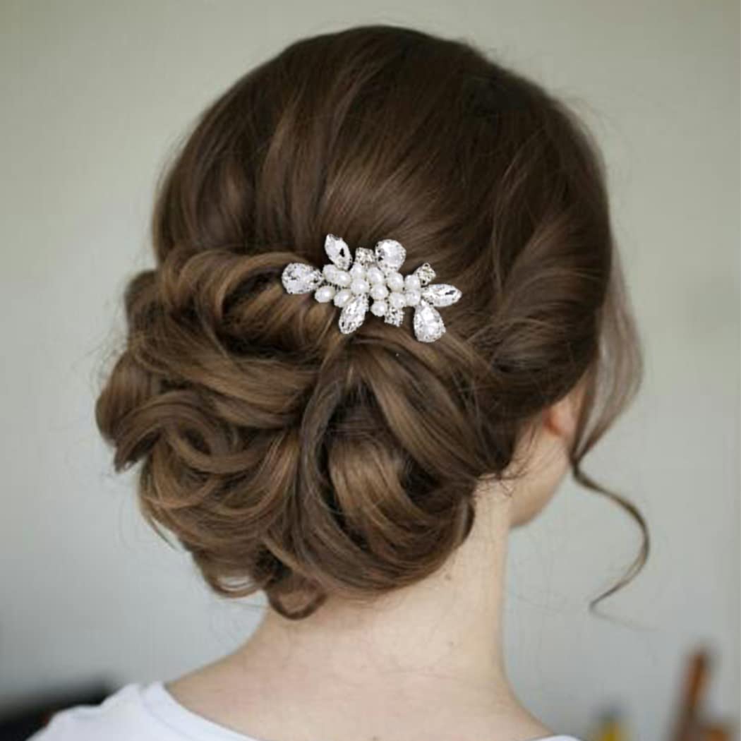 Bridal Pearl Hair Comb with Rhinestones - Wedding Hair Accessories for Women
