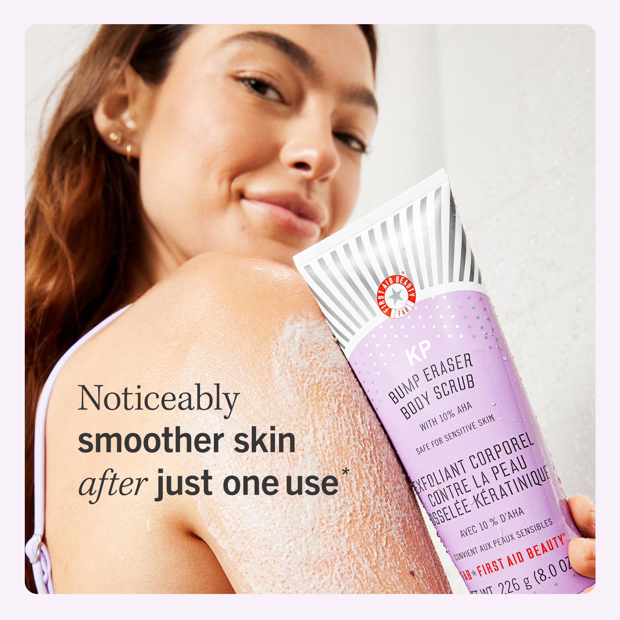 First Aid Beauty KP Bump Eraser Body Scrub - 10% AHA Exfoliator for Keratosis Pilaris with Glycolic & Lactic Acids - Reduces Chicken Skin Bumps - Gentle for Sensitive Skin - 10 oz - Perfect for Dry, Rough Skin Care & Body Smoothing Routine