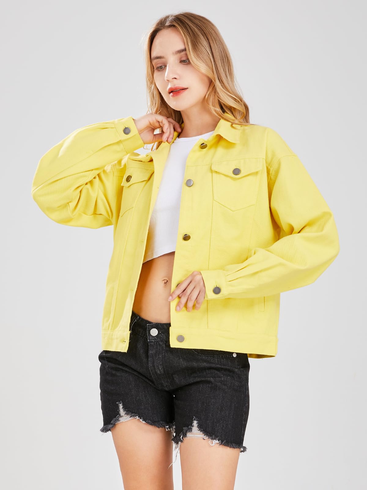 ebossy Women's Candy Color Denim Jacket - Relaxed Fit Casual Jean Trucker Jacket for Spring & Fall | Perfect for Streetwear, Weekend Outings & Layering