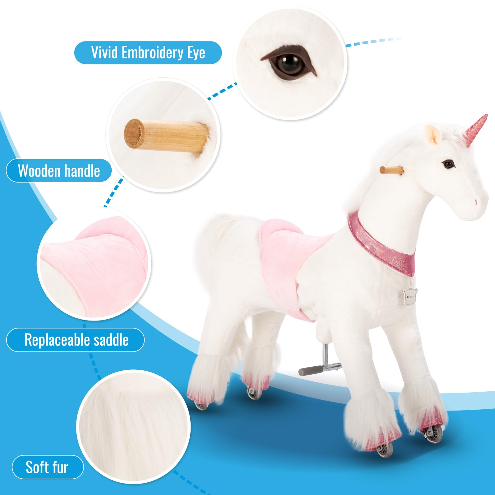 UFREE Ride-On Unicorn Plush Toy for Kids Ages 4-9 | Pink Stuffed Animal Ride-On Unicorn | Perfect for Birthday Gifts, Indoor Play & Imaginative Playtime