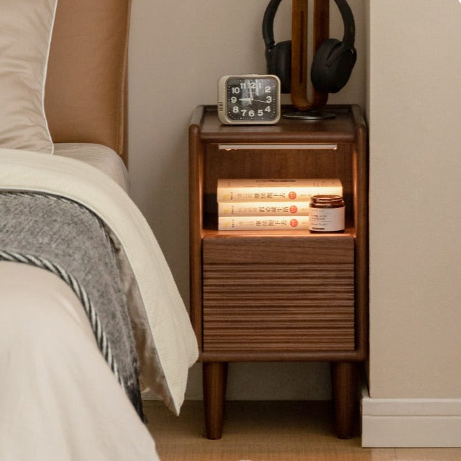 Solid Black Walnut Wood Nightstand with Narrow Design - Perfect for Small Bedrooms, Apartments & Modern Home Decor