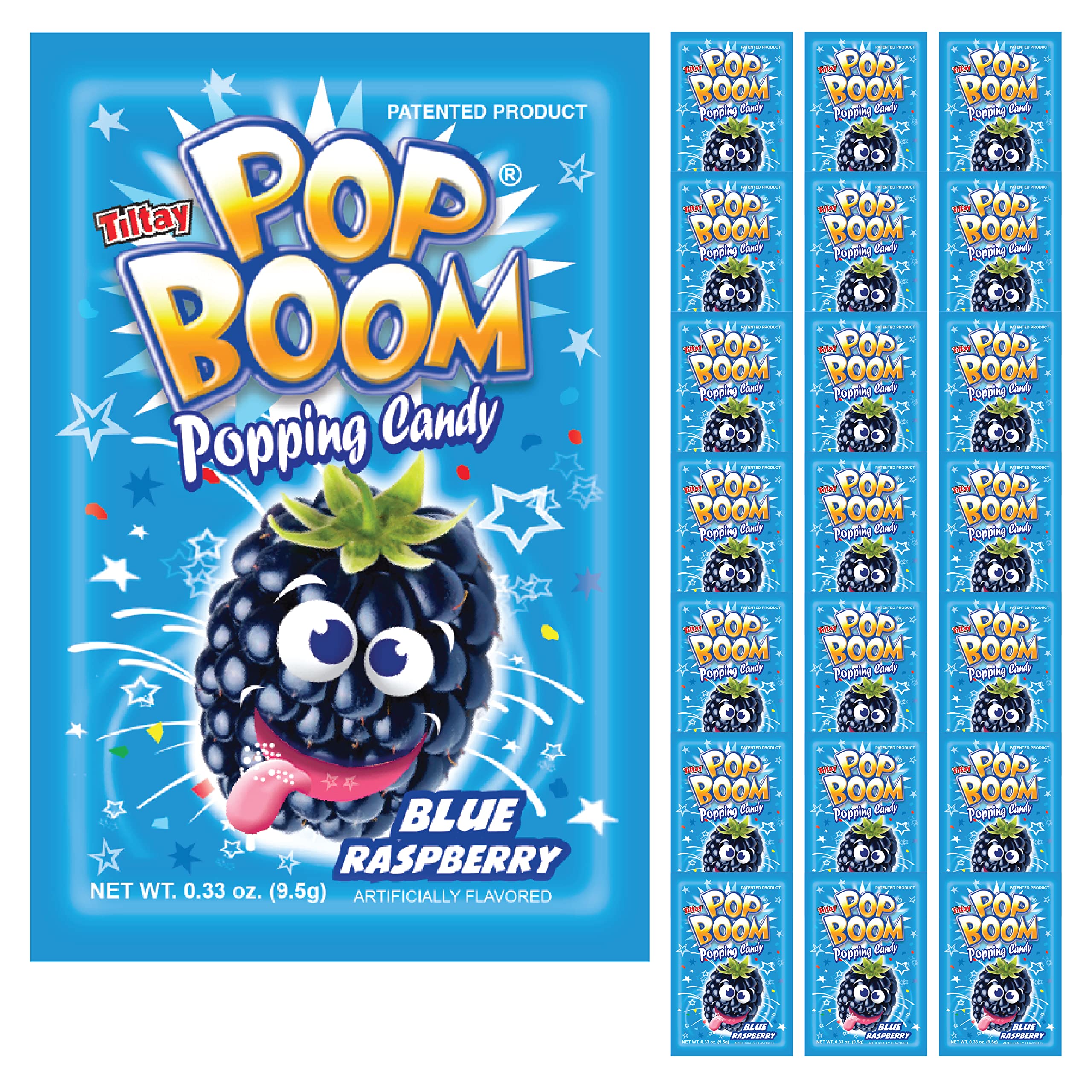 Tiltay Pop Boom – Blue Raspberry Flavor Popping Candy (24 Packs) – Fun Party Favors, Movie Night Snacks & Unique Gift Idea for Kids & Adults