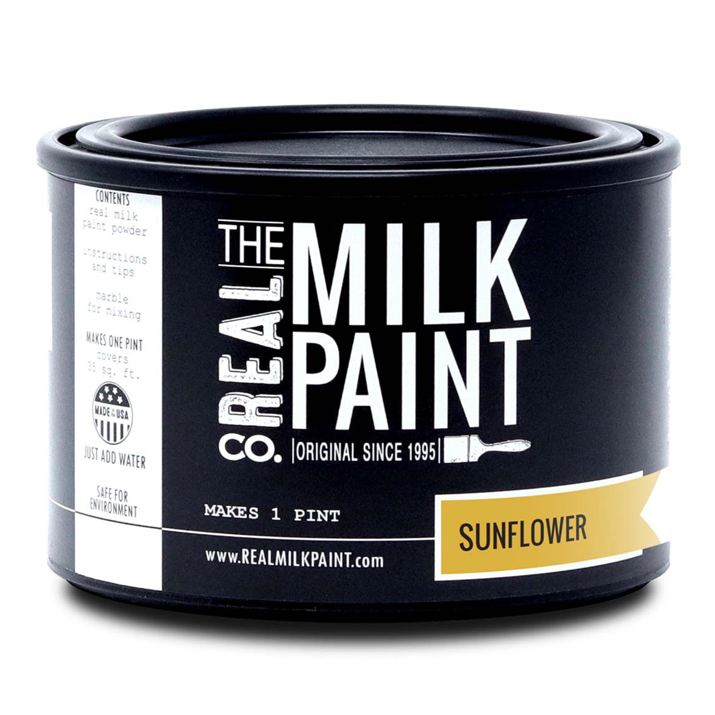 Real Milk Paint - Non-Toxic, VOC-Free Matte Wood Paint for Furniture, Cabinets, Walls, Brick & Stone | Water-Based Organic Sunflower Color (1 Pint) | Perfect for DIY Home Decor & Eco-Friendly Furniture Restoration