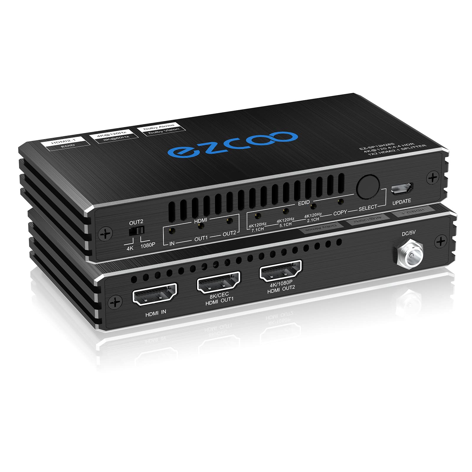 Premium HDMI Splitter 1x2 - 8K 60Hz & 4K 120Hz HDR with VRR, G-Sync, CEC, EDID - HDCP 2.3 Bypass - 4K to 1080P Downscaler - Perfect for Gaming PC, Xbox Series X/S, PS5, Roku & Fire TV - Home Theater & Multi-Screen Setup Solution