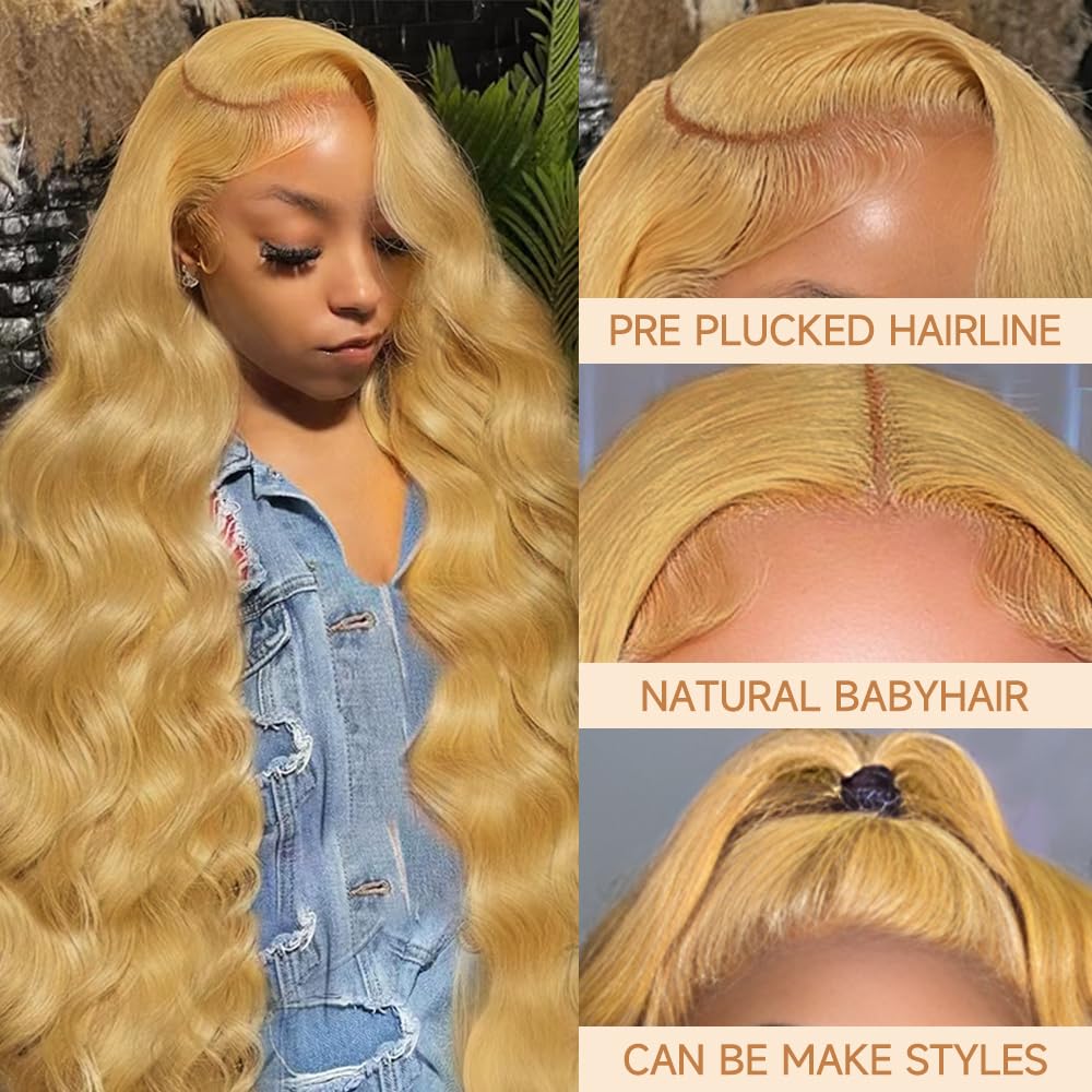 30 Inch Honey Blonde Lace Front Wig Human Hair - Pre Plucked with Baby Hair, 200% Density, 13x4 Lace Frontal, Body Wave | Natural Looking Blonde Wigs for Women | Perfect for Cosplay, Daily Wear & Special Occasions