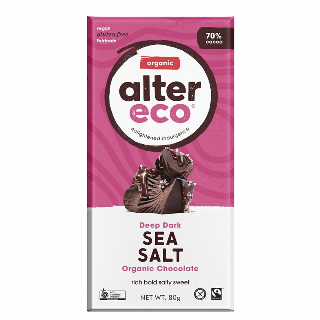 Alter Eco Organic Dark Chocolate Sea Salt Bar - Rich 70% Cocoa, Vegan, Gluten-Free - Perfect for Gifts, Snacking & Desserts