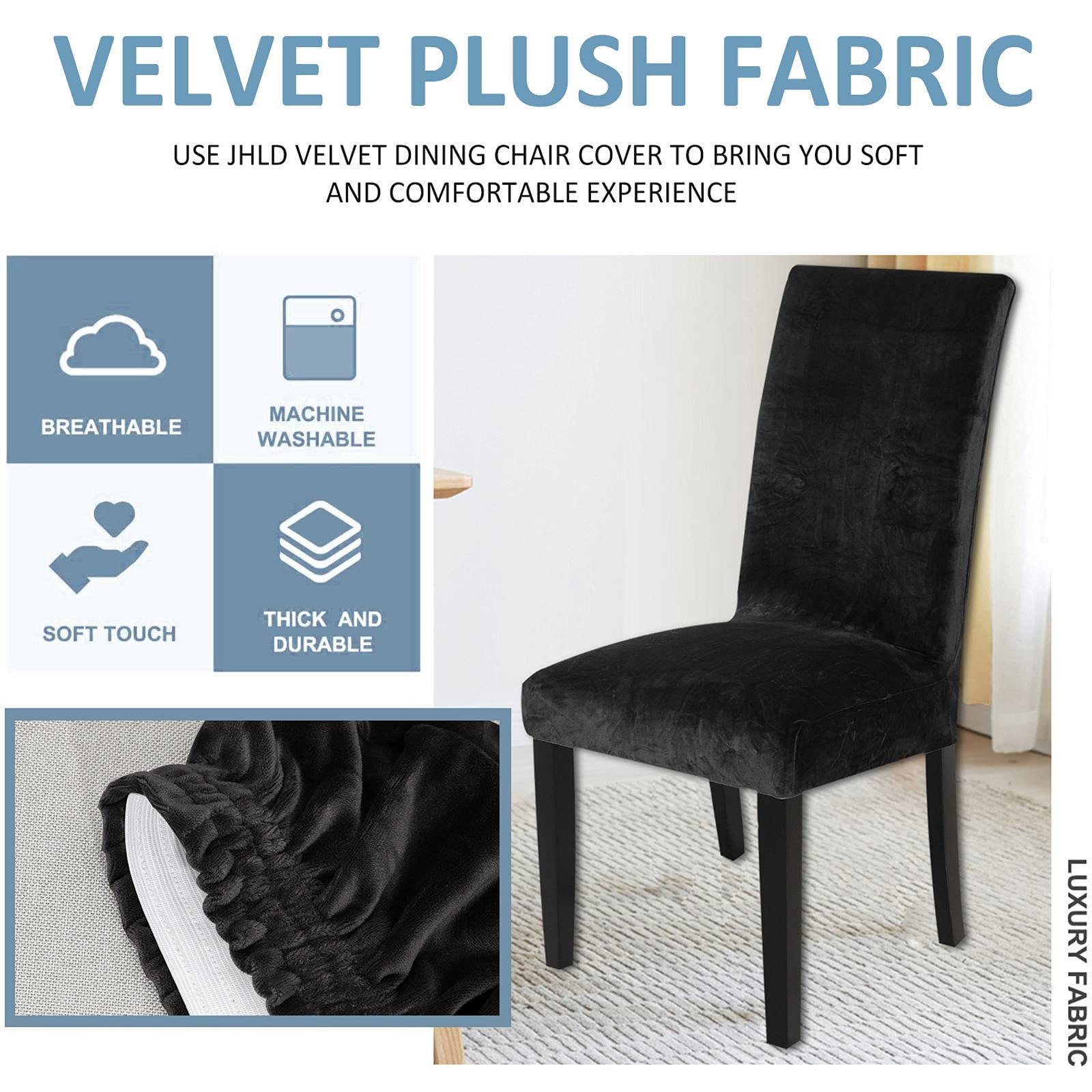 Stretch Velvet Dining Chair Covers - Soft Removable Washable Slipcovers for Dining Room & Living Room - Set of 2 (Black) | Perfect for Home Decor, Kids Furniture Protection & Hosting Guests