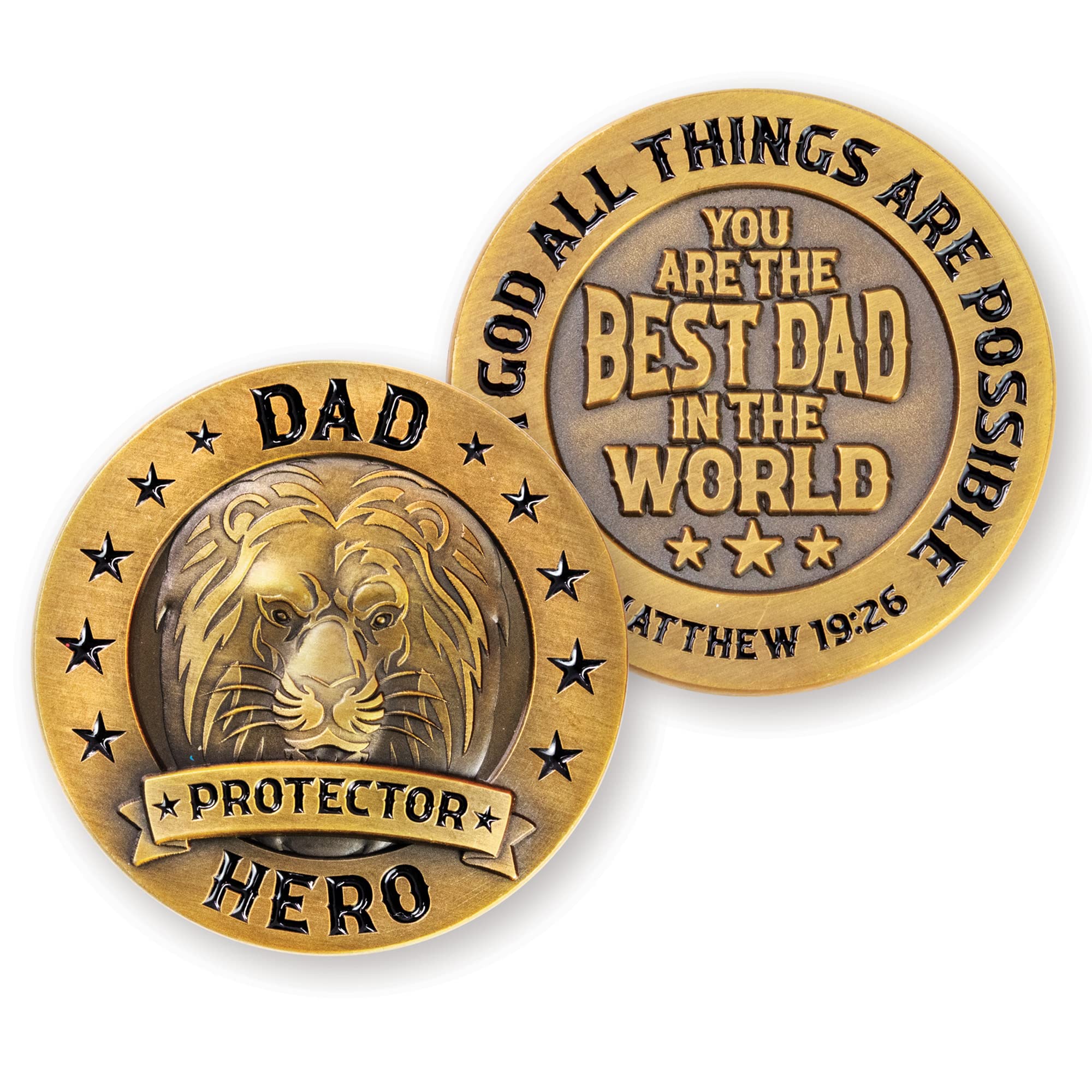 Bulk Pack of 10 Christian Challenge Coins for Dad - Religious Birthday Gift from Daughter or Son - Best Dad in The World Collectible Pocket Token - Perfect for Father's Day, Military Appreciation & Everyday Carry (EDC)
