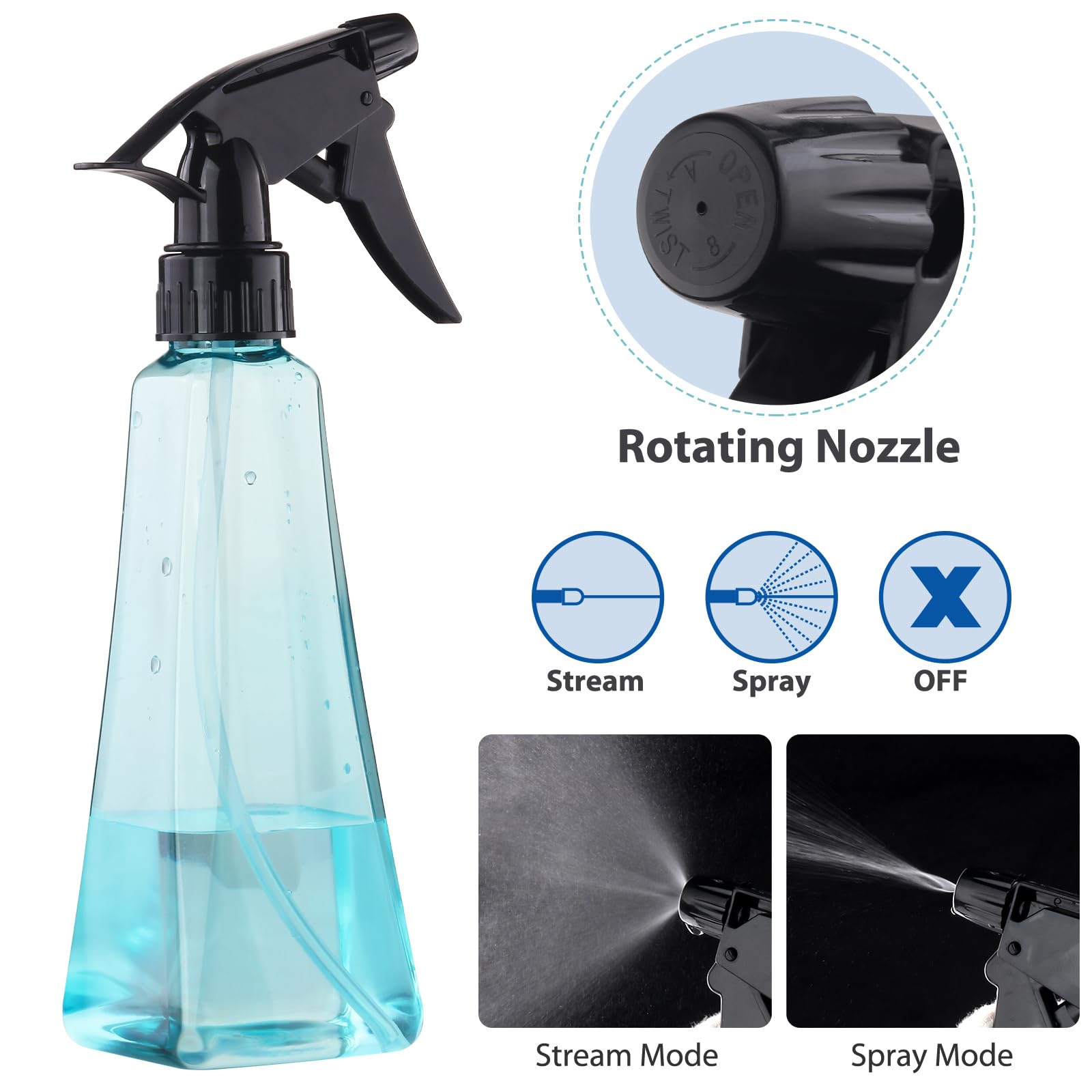 12 Oz Spray Bottles (2-Pack) - Fine Mist & Stream Settings - BPA-Free Plastic Water Sprayer for Hair Care, Plant Misting, Household Cleaning, Cooking, BBQ, Pet Grooming - Leak Proof Design - Multi Color Options - Perfect for Home, Salon, Garden & Kitchen Use