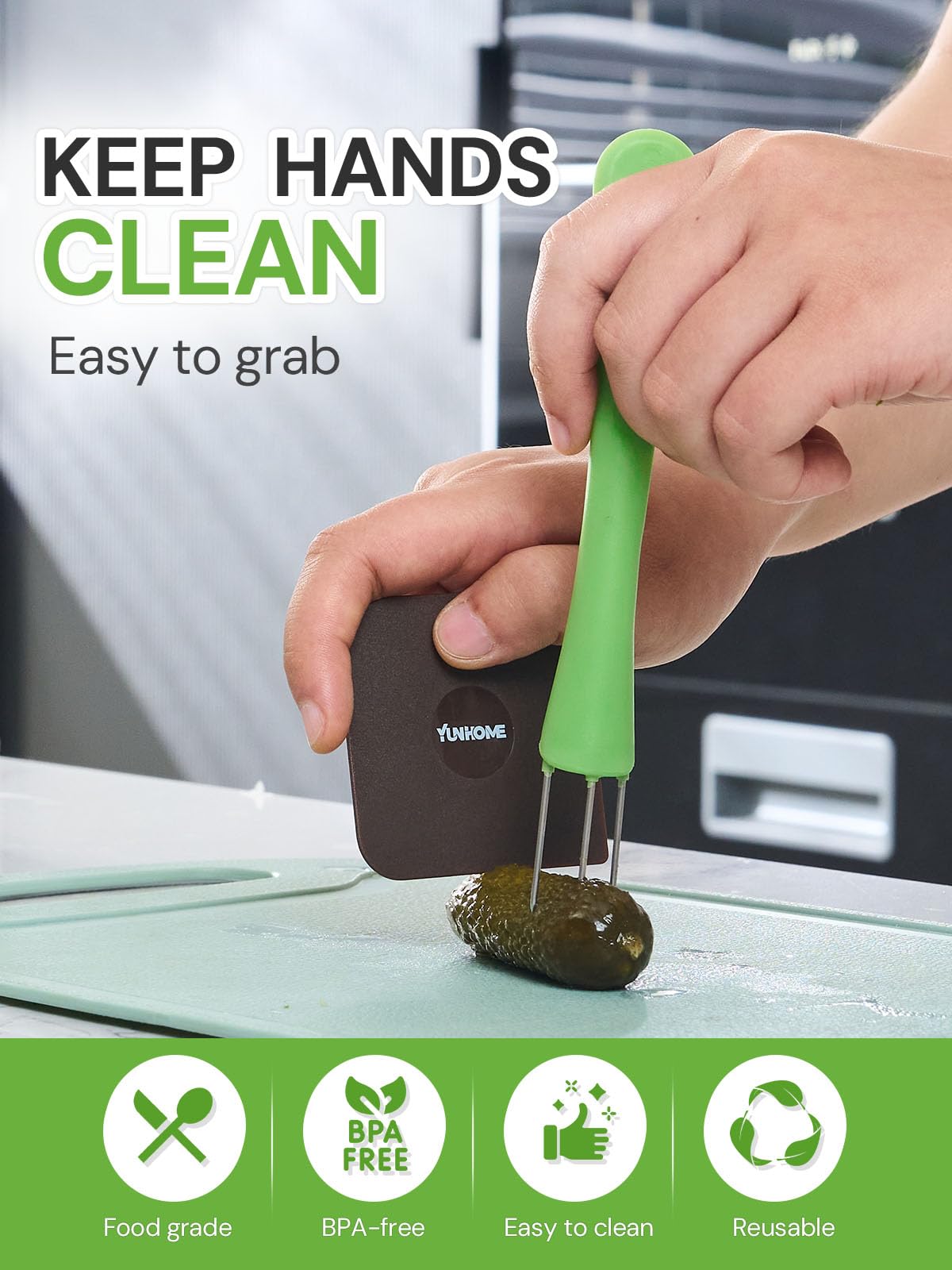 YUNHOME Pickle Fork & Grabber - Stainless Steel Olive & Pickle Picker Tool for Jars - Unique Kitchen Gadgets & Cool Gifts for Pickle Lovers - Perfect for Snacking, Parties, and Food Preparation