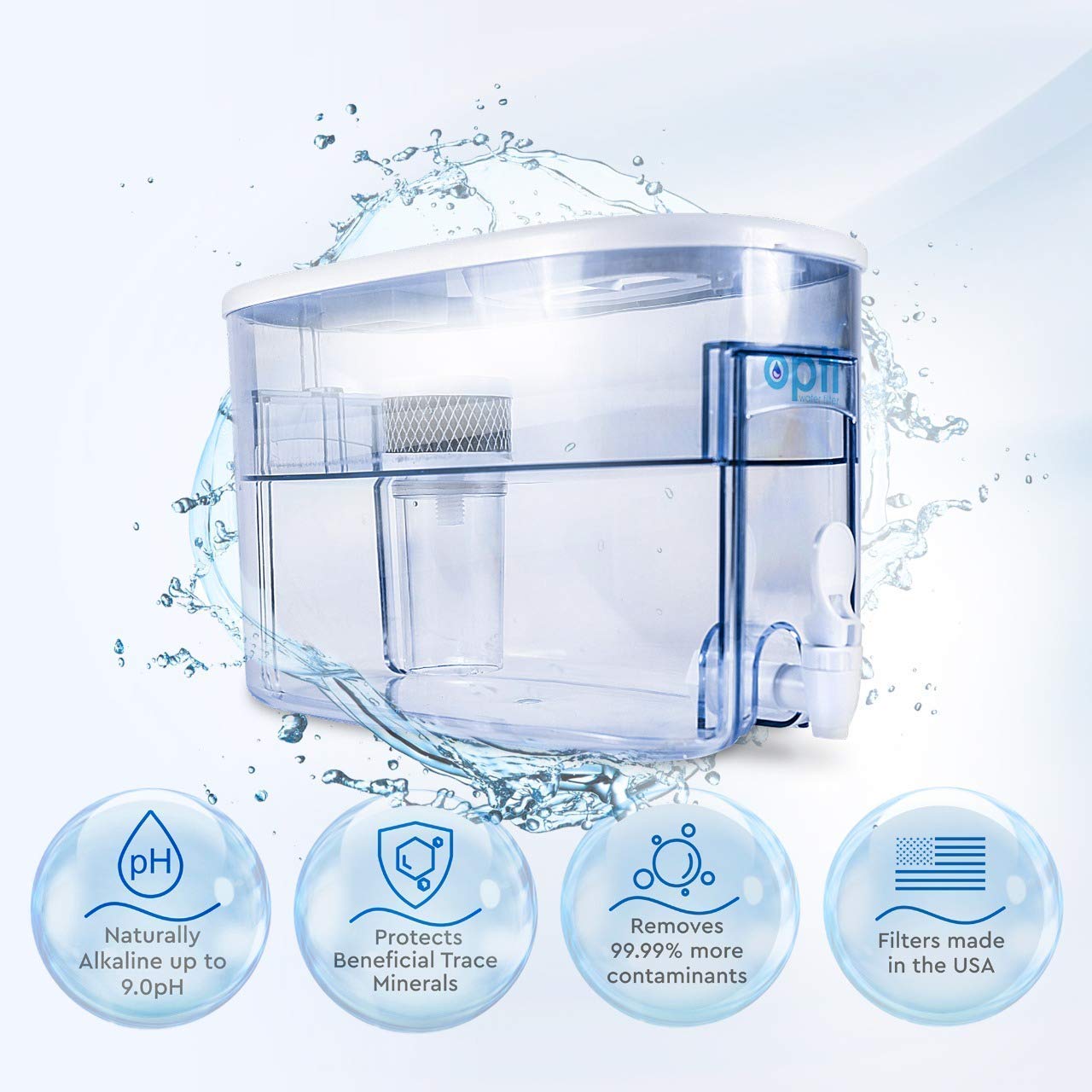 Opti CHILL Alkaline Water Refrigerator Filter Unit with 2 Extra OEM Replacement Filters (120 Gallon Capacity) - Improve Drinking Water Quality for Home & Office Use