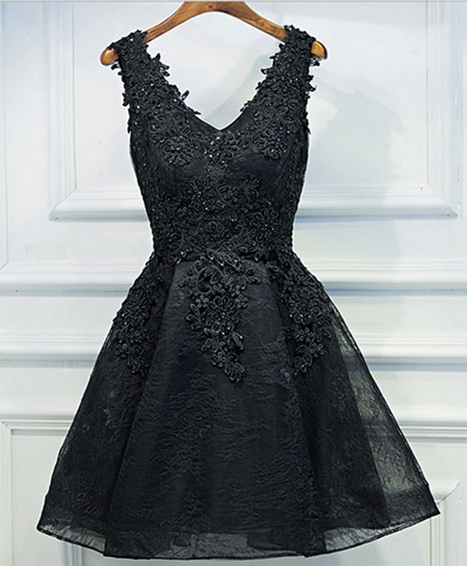 Elegant Black V-Neck Lace Short Prom Dress - Sexy Homecoming Party Gown for Women - Perfect for Prom Night, Homecoming Dance & Special Occasions