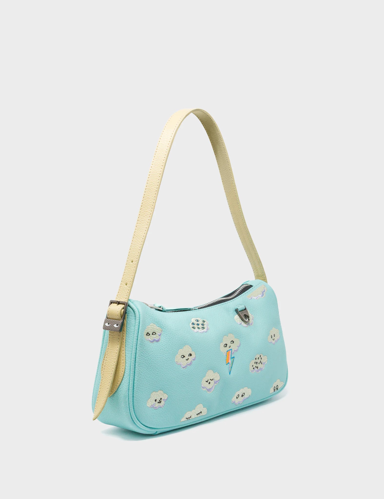Lucas Hobo Mini Handbag in Water Ballet Blue with Happy Clouds Design - Perfect for Casual Outings, Travel, and Everyday Use