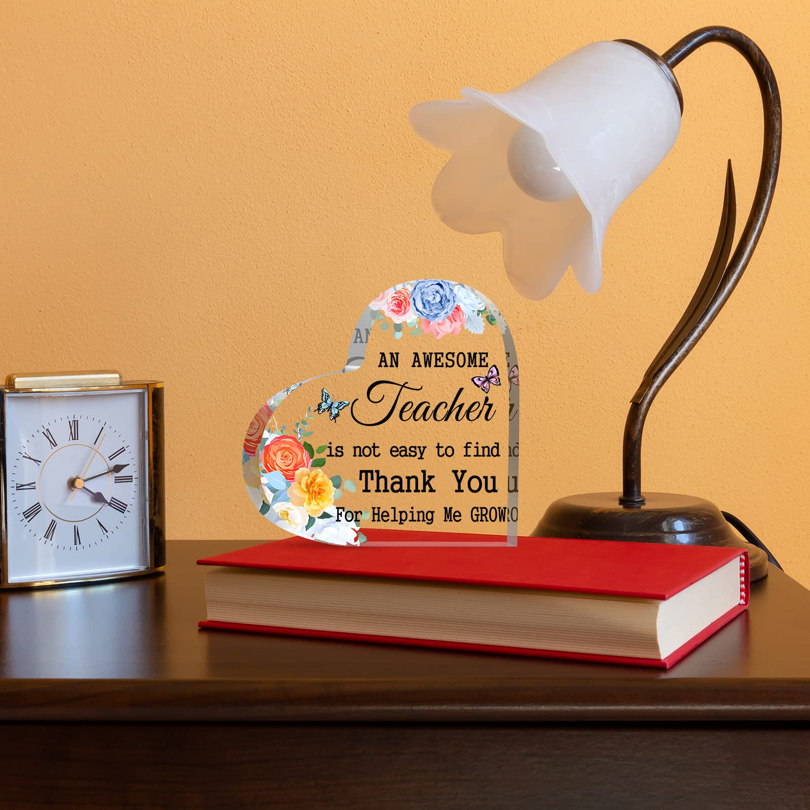 Yookeer Acrylic Teacher Appreciation Gift - 6x6 Inch Floral Keepsake Paperweight for Educators, Graduation Gift for Women - Perfect for Teacher's Desk Decor, Retirement Gifts & End of Year Thank You Presents
