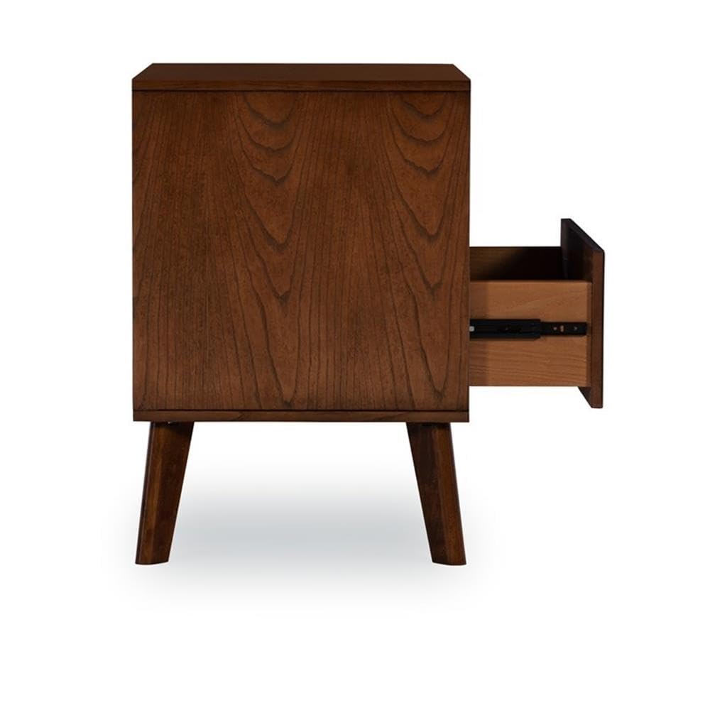 Linon Moore Nightstand with Open Storage & One Drawer - Brown Wood Finish, Tapered Legs - Perfect for Bedrooms, Guest Rooms & Small Spaces