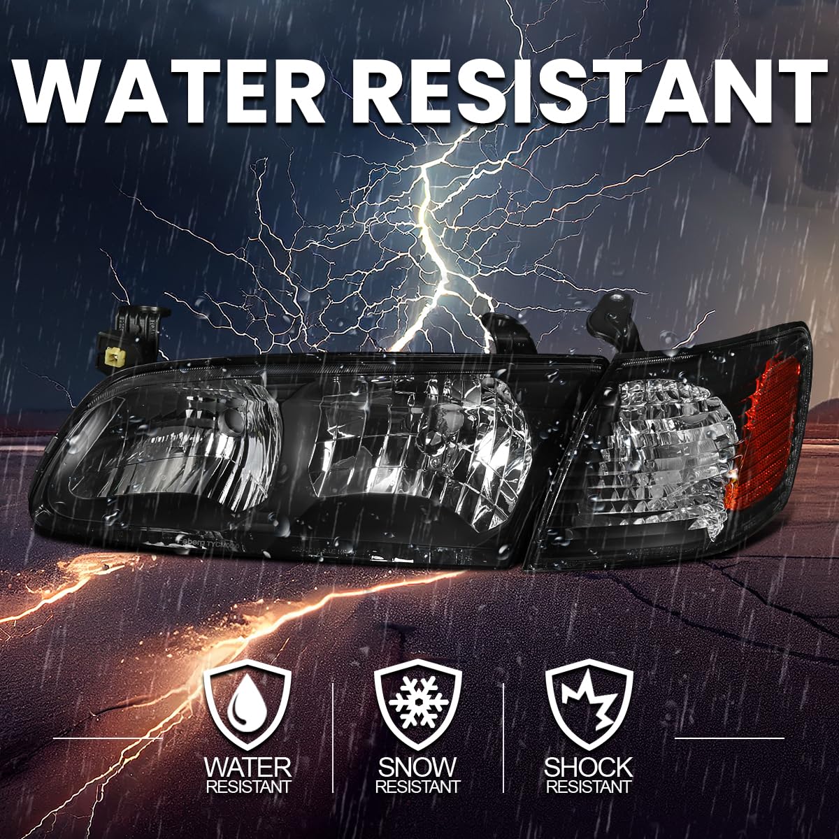 Spec-D Tuning Black Headlights & Corner Lights for 2000-2001 Toyota Camry - Left & Right Pair Headlight Lamp Assembly - Upgrade Your Ride for Night Driving & Enhanced Style