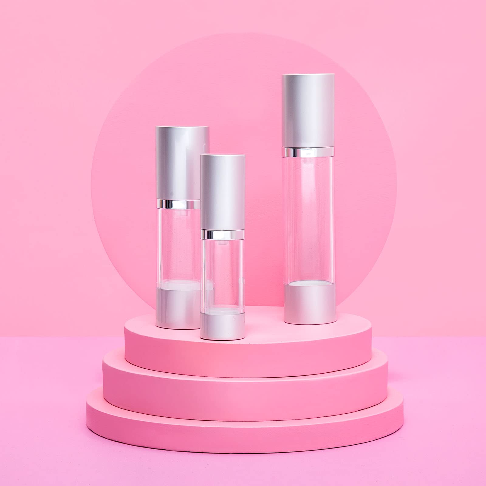 Premium Frosted Airless Cosmetic Bottles with Matte Silver Cap - 30ml, 190-Pack Bulk Set for Serums, Lotions & Skincare Products | Leak-Proof Travel Containers for Professional Salons & Home Use