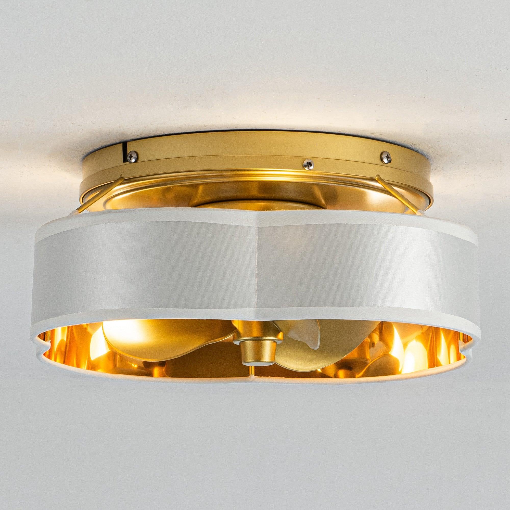 13 Inch Gold Flush Mount Ceiling Fan with LED Light and Remote Control - Modern Low Profile Design for Bedroom, Living Room, and Office Spaces