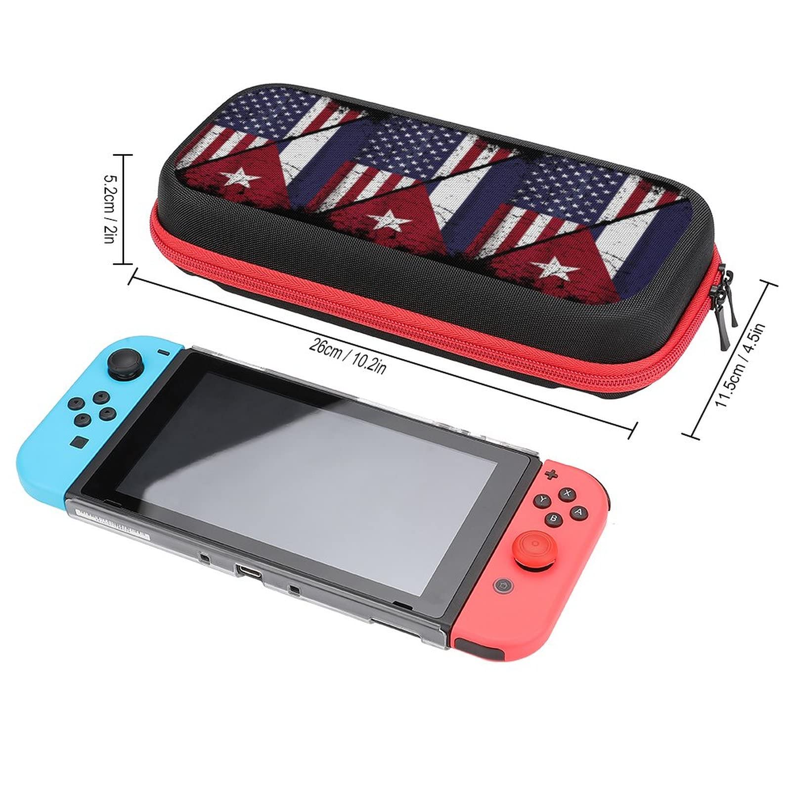 Cuban and American Flag Nintendo Switch Carrying Case - Portable Travel Cover with 20 Game Card Slots - Compatible with Switch/Switch OLED - Perfect for Gaming on the Go, Travel Protection, and Game Storage