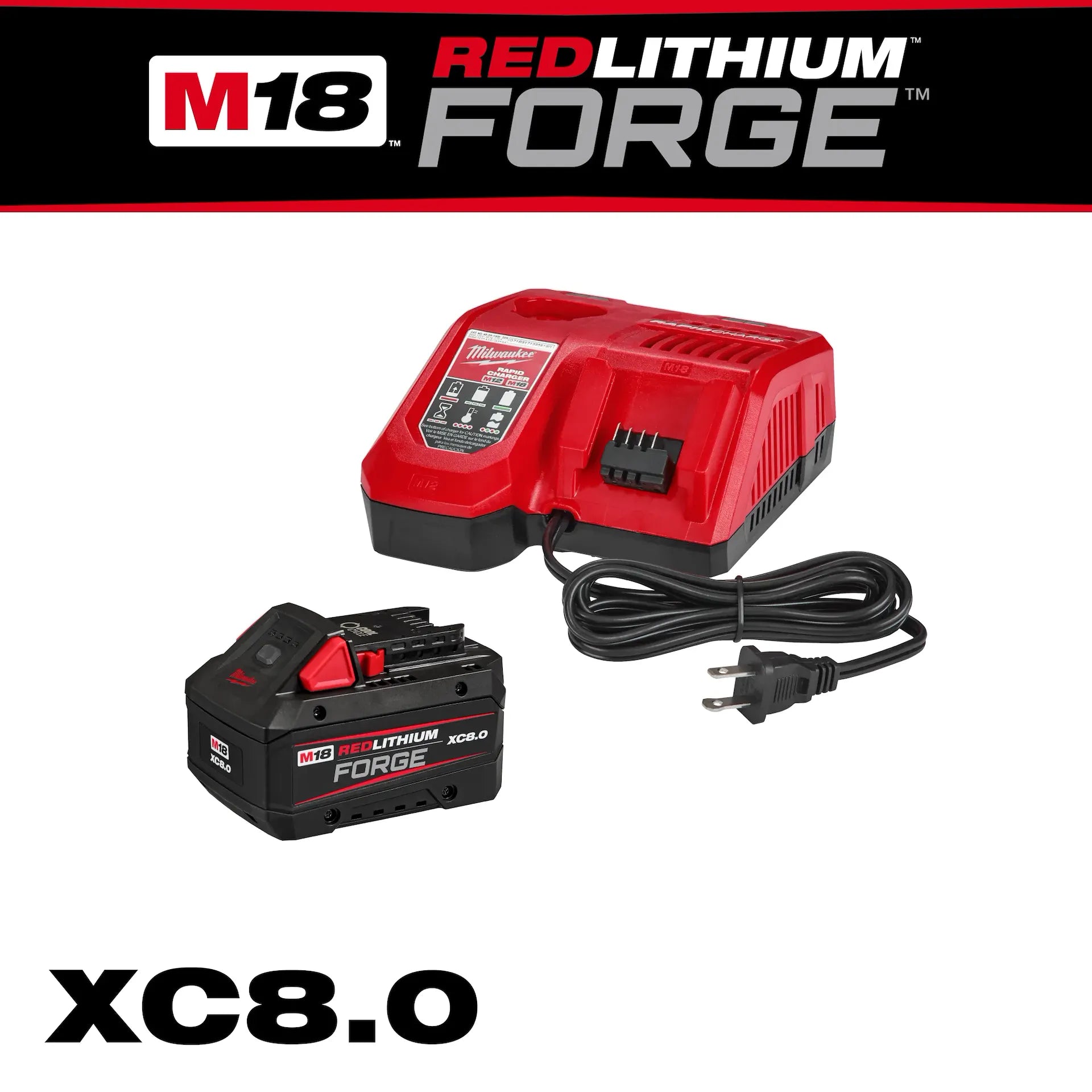 Milwaukee M18 REDLITHIUM FORGE XC8.0 Battery Starter Kit - High Performance 18V Power Tool Battery Pack for Drills, Saws & More - Perfect for Construction, Woodworking & DIY Projects