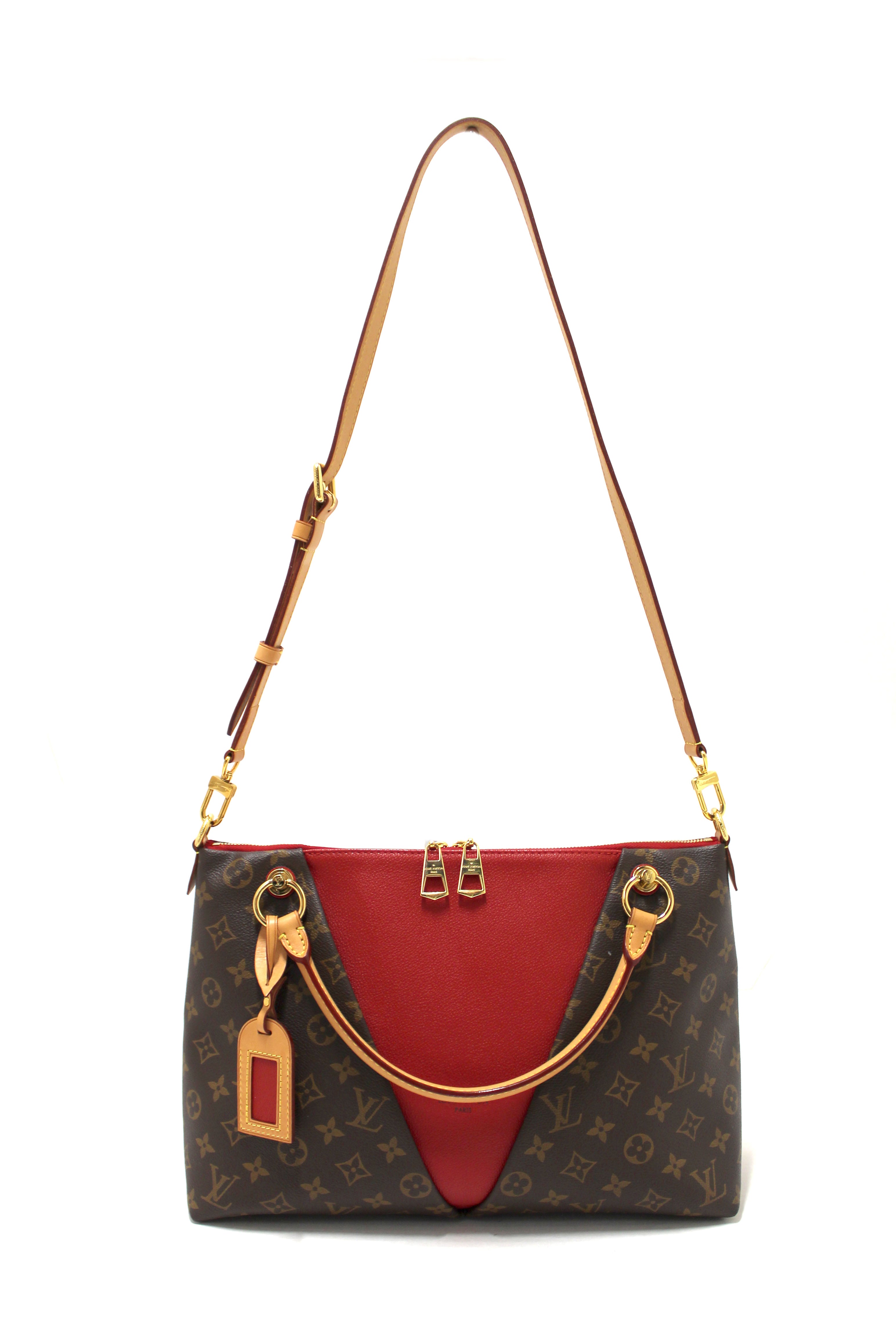 Authentic Louis Vuitton Monogram Canvas Tote Bag with Red Leather Trim - Luxury Designer Handbag for Women, Perfect for Work, Travel & Everyday Use