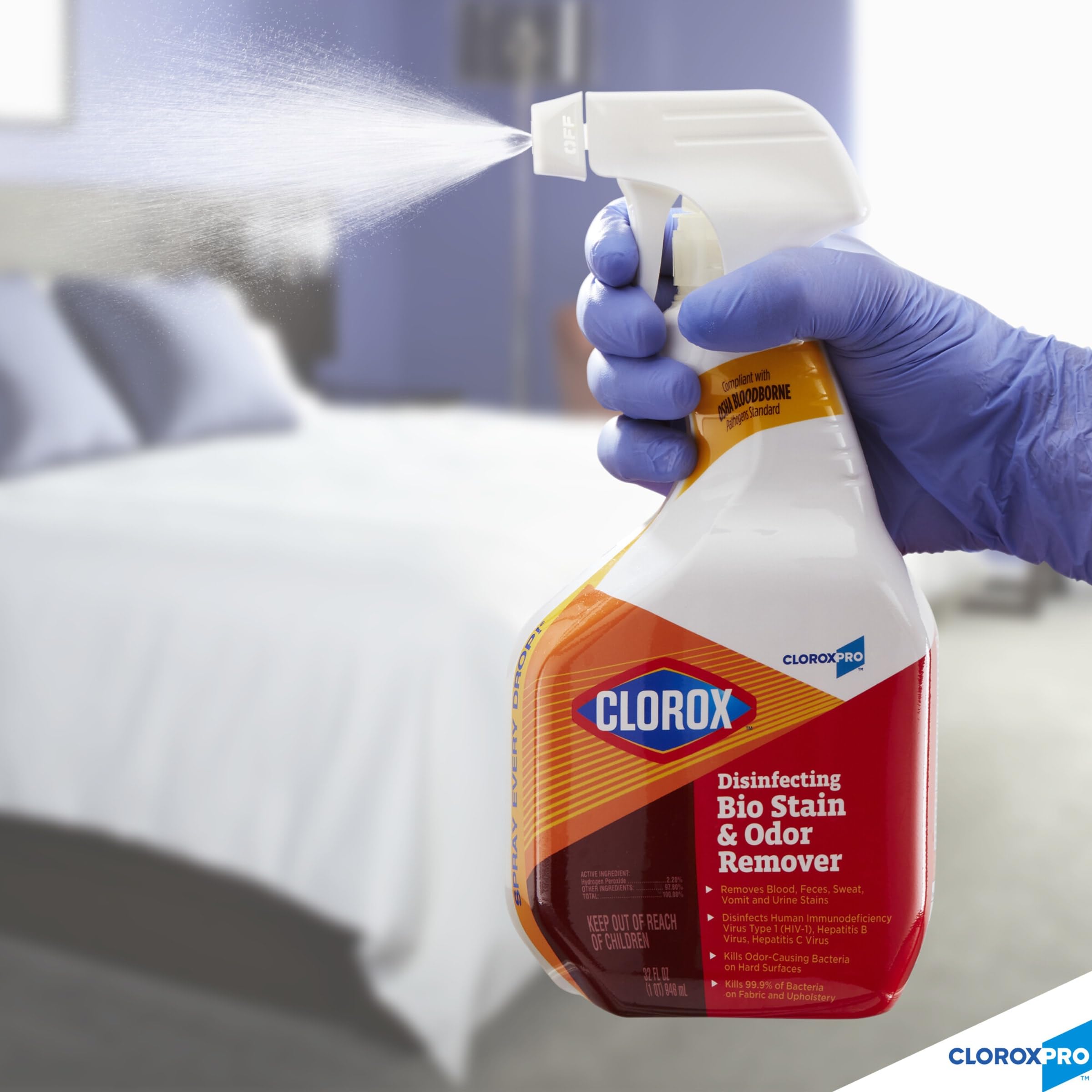 CloroxPro Disinfecting Bio Stain & Odor Remover Spray Refill - 128oz (4-Pack) | Healthcare, Industrial & Home Cleaning | Kills Germs & Eliminates Odors | Ideal for Hospitals, Schools & Offices