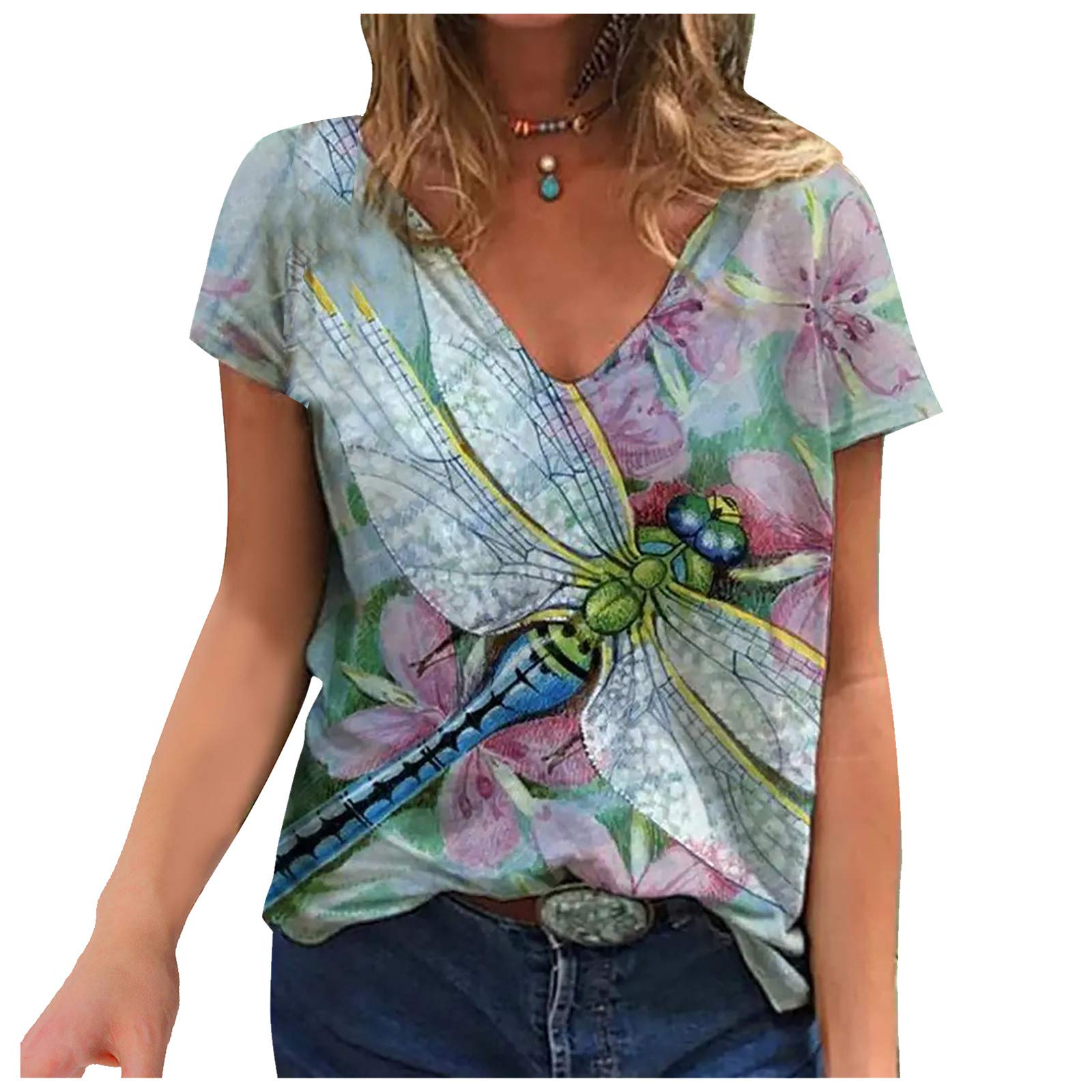 FMCHICO Women's Graphic Oversized T-Shirt - Short Sleeve V-Neck Casual Blouse Top | Perfect for Everyday Wear, Outings & Relaxing