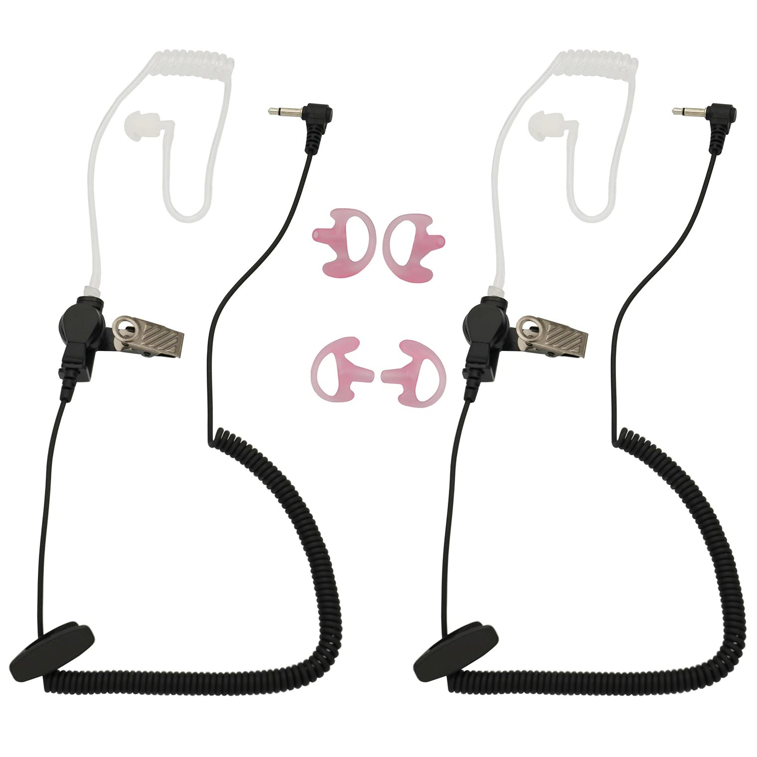 3.5mm Surveillance Earpiece Headset with Medium Earmolds - Listen Only Acoustic Tube for Two-Way Radios, Transceivers & Speaker Mics (2 Pack) - Ideal for Security, Law Enforcement & Communication Professionals