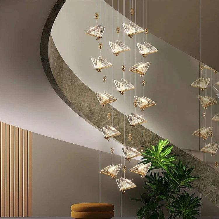 Elegant Gold Butterfly LED Chandelier - Crystal Ceiling Light Fixture for Staircase, Foyer & Living Room - Perfect for Home Decor, Wedding & Dining Room Lighting