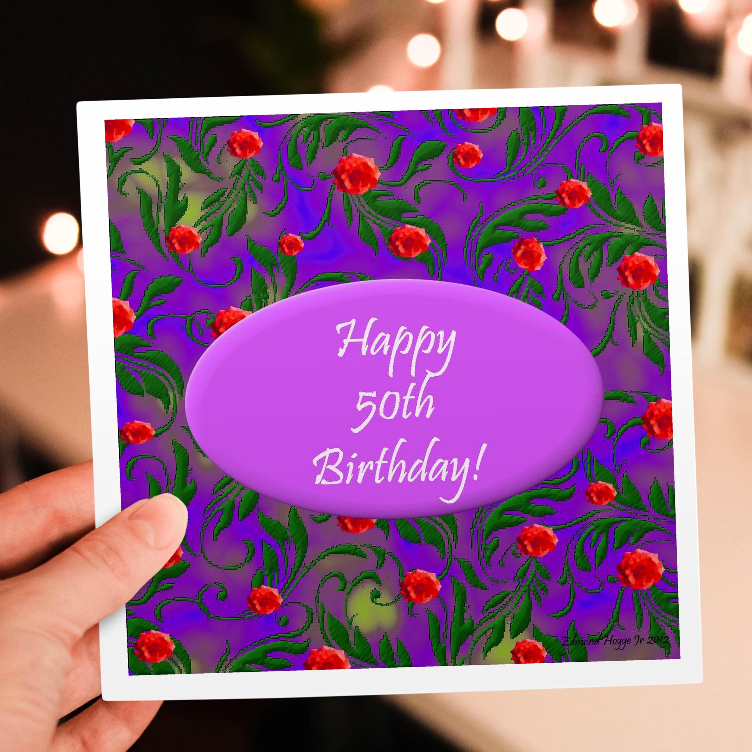 3D Rose Wild Purple 50th Birthday Greeting Cards - Set of 6 Elegant 6x6 Inch Blank Note Cards for Milestone Celebrations, Anniversaries & Special Occasions