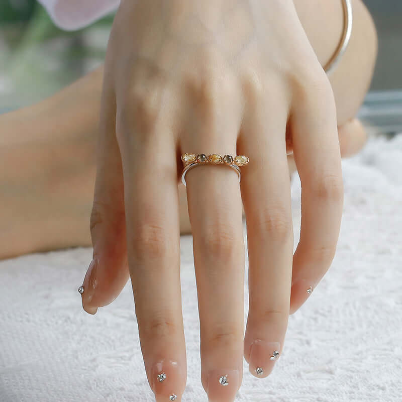 Exquisite Citrine Bar Shape Five Birthstones Ring for Women | Elegant Birthstone Jewelry Gift for Birthday, Anniversary & Special Occasions | TB2368