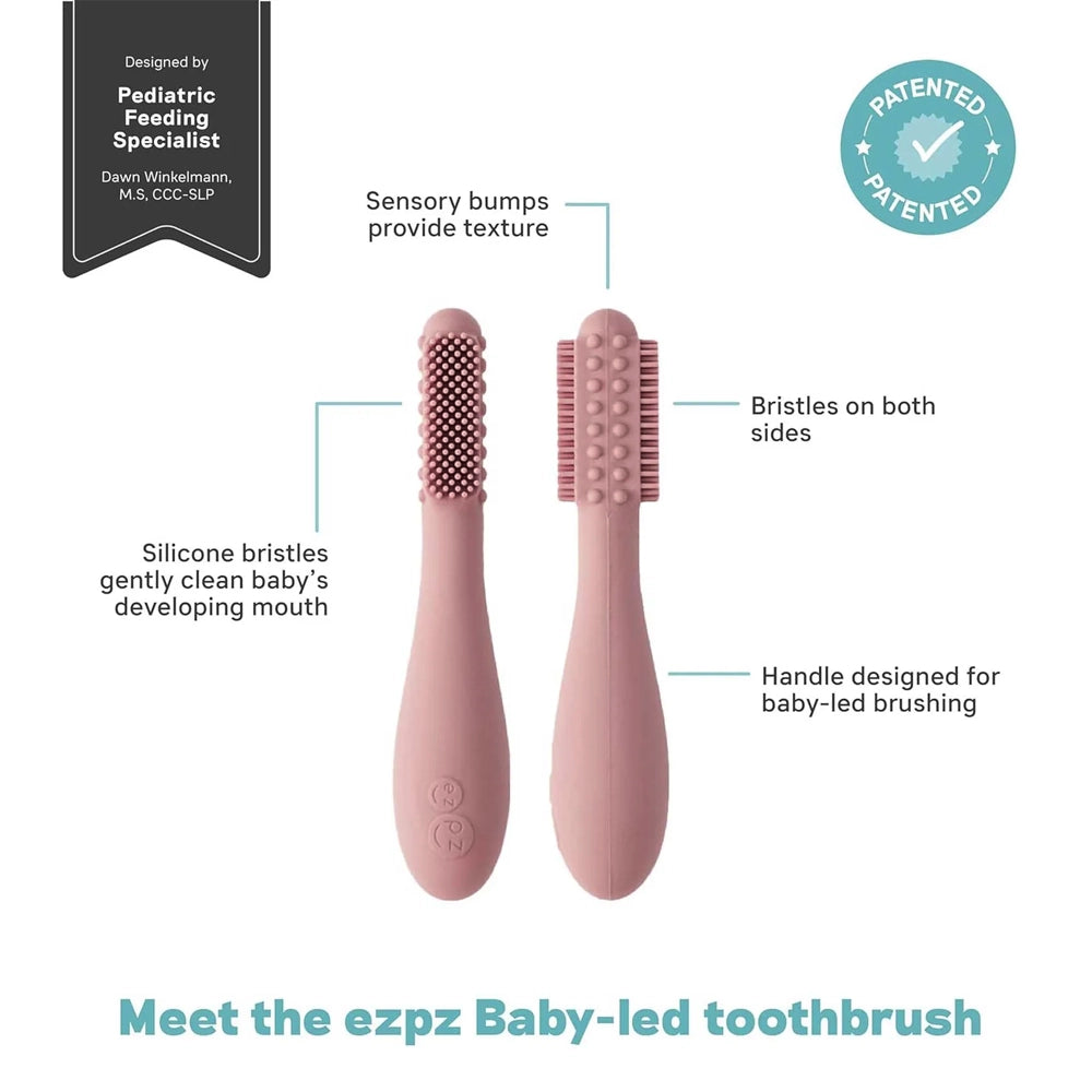 EZPZ Baby Led Weaning Toothbrush in Blush - Soft Bristle Training Toothbrush for Infants & Toddlers - Perfect for First Dental Care & Self-Feeding Practice