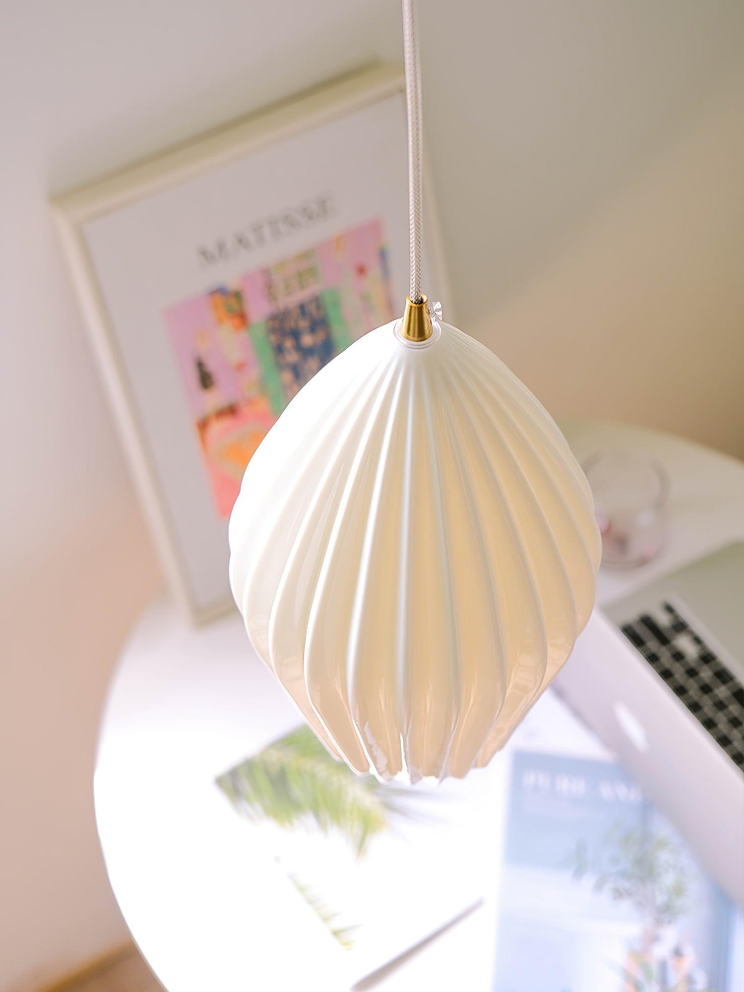 Modern Ceramic Ribbed Pendant Light - Handcrafted Farmhouse Ceiling Fixture for Kitchen Island, Dining Room & Bedroom Lighting
