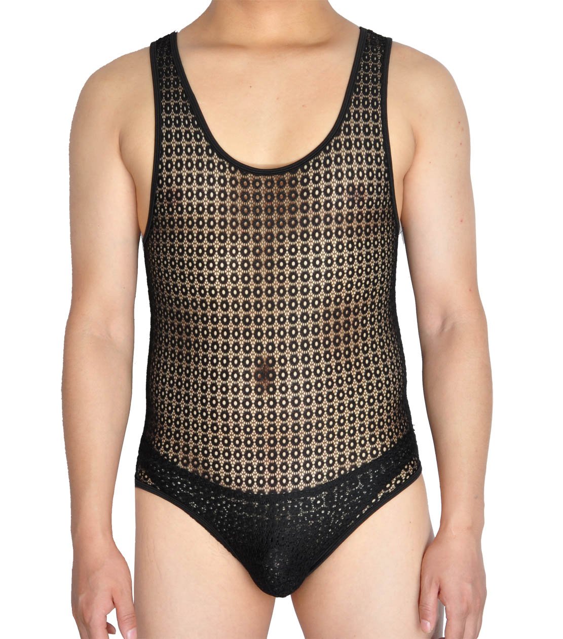 Men's Hollow Lace Leotards Bikini Briefs - Jacquard Male Bodysuit for Dance, Underwear & Costume Wear