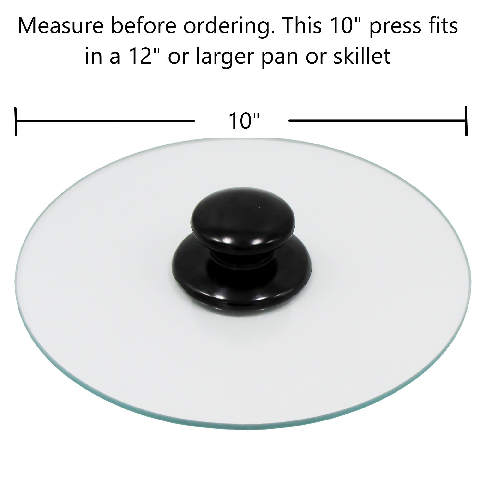 10 Inch Round Tempered Glass Bacon Press & Splatter Shield by Northwest Enterprises - Perfectly Cooked Flat Bacon Every Time for Breakfast, Burgers & Sandwiches
