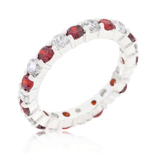 Mini Jessica Band with Garnet Cubic Zirconia - Elegant Stackable Ring for Women, Dainty Jewelry Gift for Her, Perfect for Everyday Wear & Special Occasions