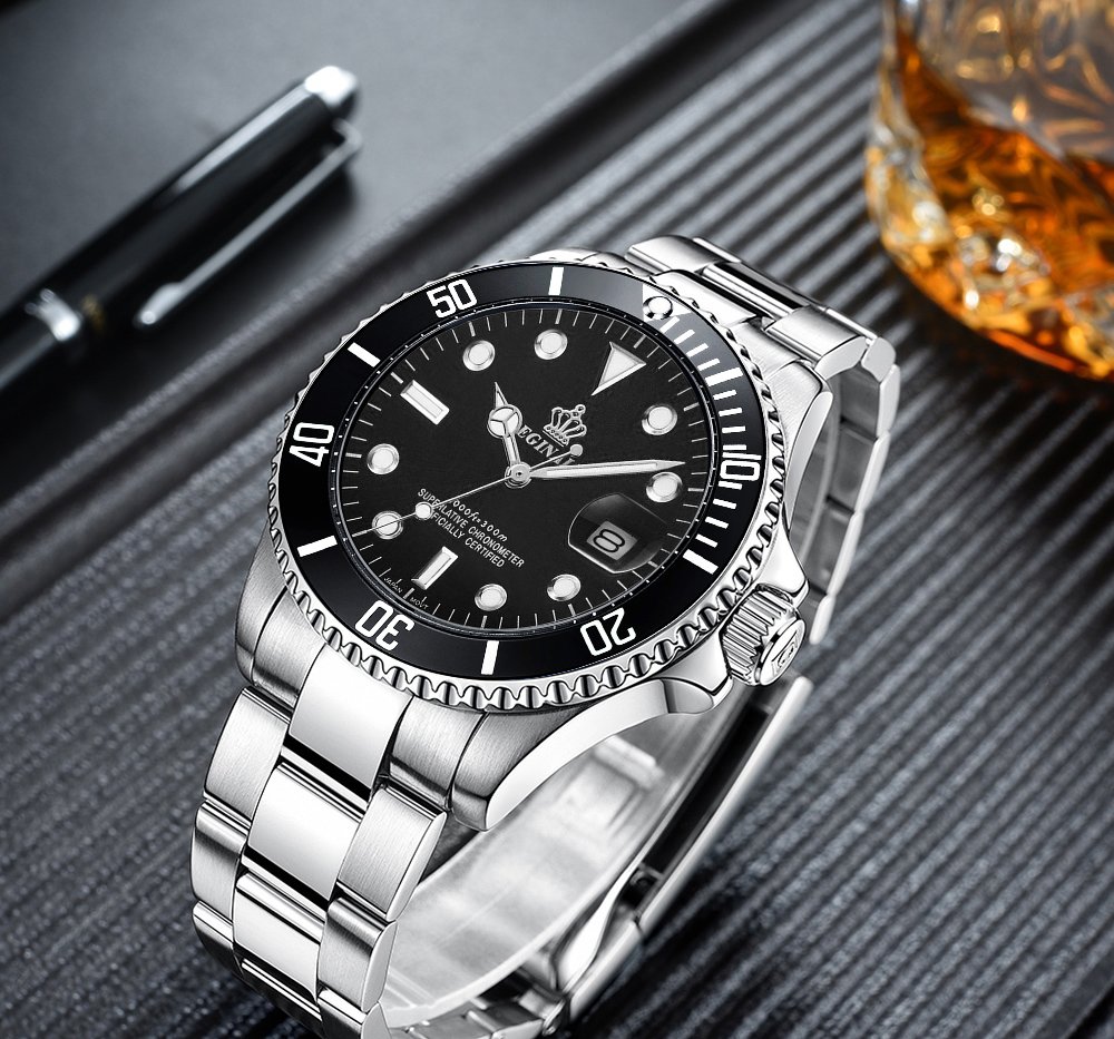 Men's Rotatable Bezel Waterproof Stainless Steel Sports Quartz Watch - Business & Fashion Timepiece for Outdoor Activities, Office & Casual Wear