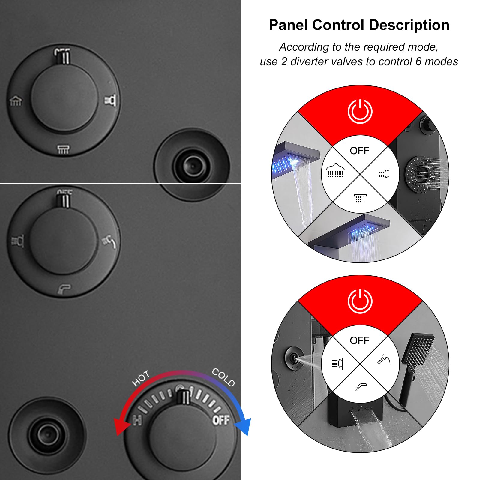 LED Rainfall Shower Panel System - 6 Function Wall Mounted Shower Tower with Handheld Spray, Body Jets & Temperature Display | Perfect for Spa-Like Bathroom Experience, Luxury Home Renovation & Relaxing Water Massage