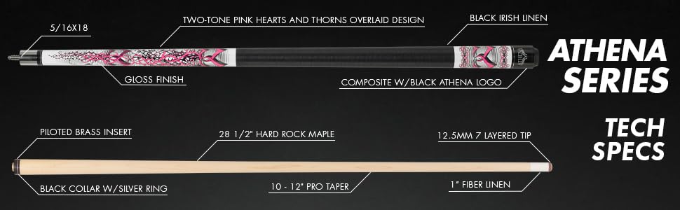 Athena ATH42 Hearts and Rose Thorns Pool Cue Stick - Premium Billiard Accessory for Professional & Recreational Players - Perfect for Bars, Game Rooms & Home Use