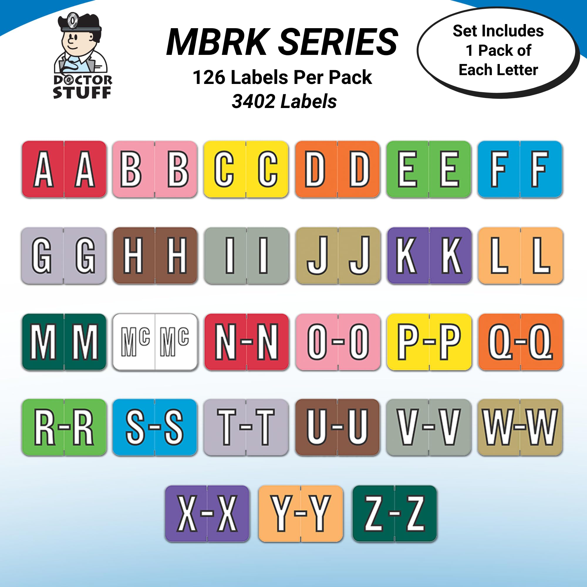 Alphabet Labels for File Folders - A to Z Plus Mc Complete Set (3402 Labels, 126 Stickers per Letter) | Compatible with Barkley/Sycom FABKM-BRAM Series | Office Organization, Medical Records, School Filing System