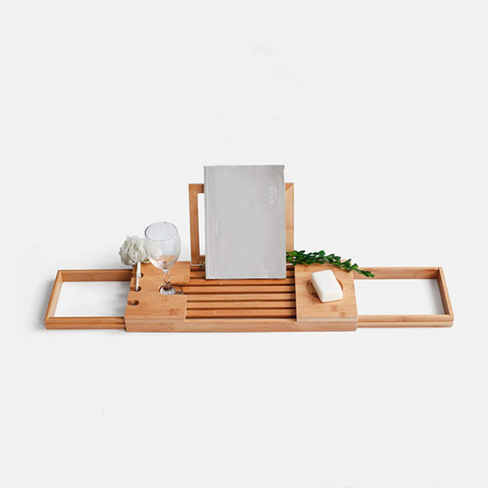 Premium Bamboo Bathtub Tray Caddy - Adjustable Wooden Bath Tray with Book & Wine Holder (19.6