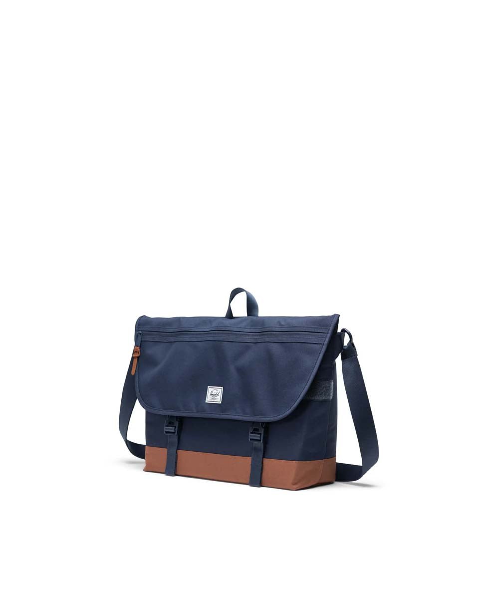 Herschel Cove Messenger Bag for Men & Women - Navy/Saddle Brown Crossbody Bag - Perfect for Travel, Work & Daily Commute