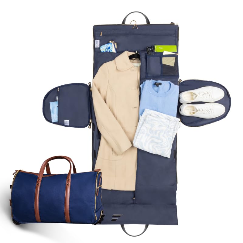 Convertible Rolling Duffel Carry On Luggage - Kendall Country Wheeled Weekender Bag with Extendable Handle & Shoe Compartment | Travel Garment Bag for Business Trips & Vacations | Midnight Blue | Perfect for Airplane Carry-On & Weekend Getaways