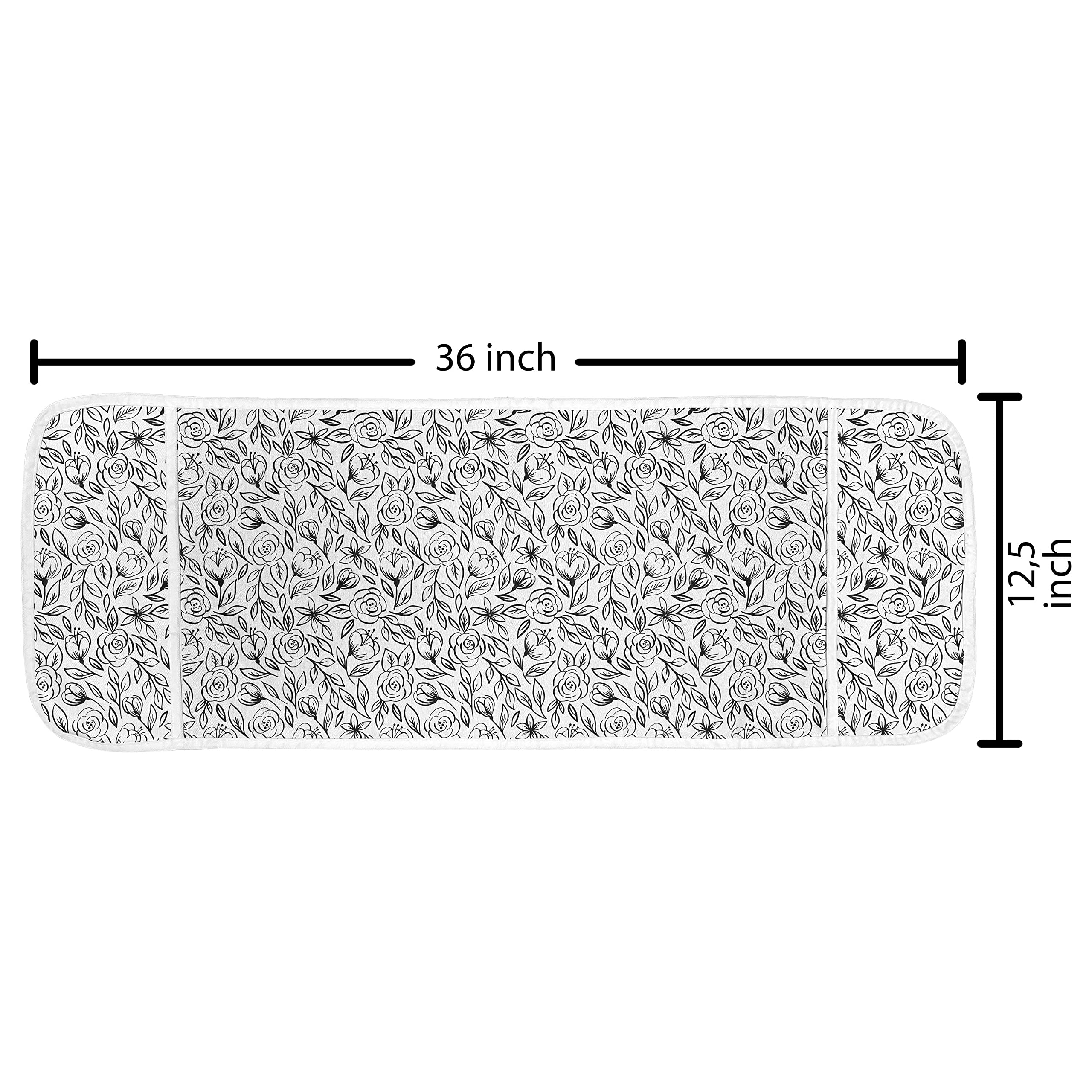 Ambesonne Rose Microwave Cover - Hand Drawn Floral Garden Design, Waterproof Kitchen Organizer with Pockets, 36 x 12 Inches, Black & White - Perfect for Spring Decor & Small Kitchen Appliances Protection